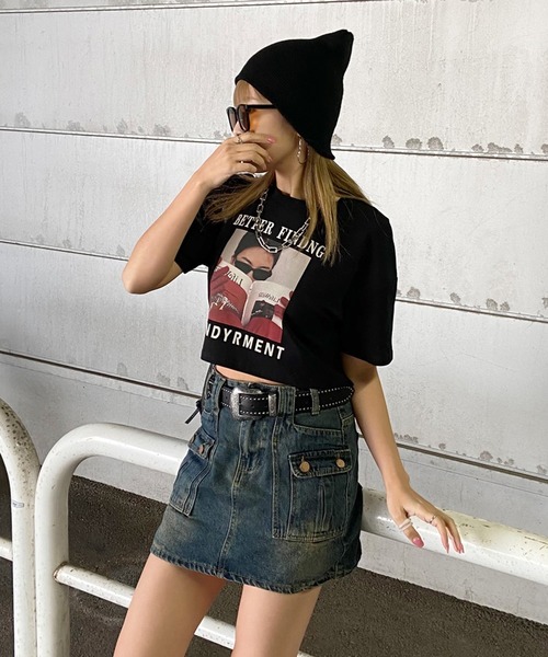 non-hedge(ノンヘッジ)の「転写プリントショート丈Tシャツ(Tシャツ/カットソー・レディース・ブラック/グレー/オフホワイト/ベージュ/チャコール・FREE)」の12枚目の写真
