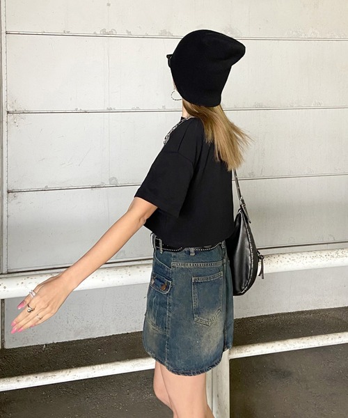 non-hedge(ノンヘッジ)の「転写プリントショート丈Tシャツ(Tシャツ/カットソー・レディース・ブラック/グレー/オフホワイト/ベージュ/チャコール・FREE)」の11枚目の写真