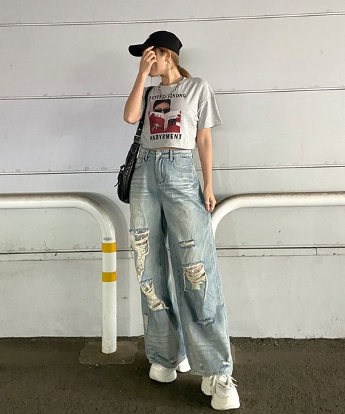 non-hedge(ノンヘッジ)の「転写プリントショート丈Tシャツ(Tシャツ/カットソー・レディース・ブラック/グレー/オフホワイト/ベージュ/チャコール・FREE)」の19枚目の写真
