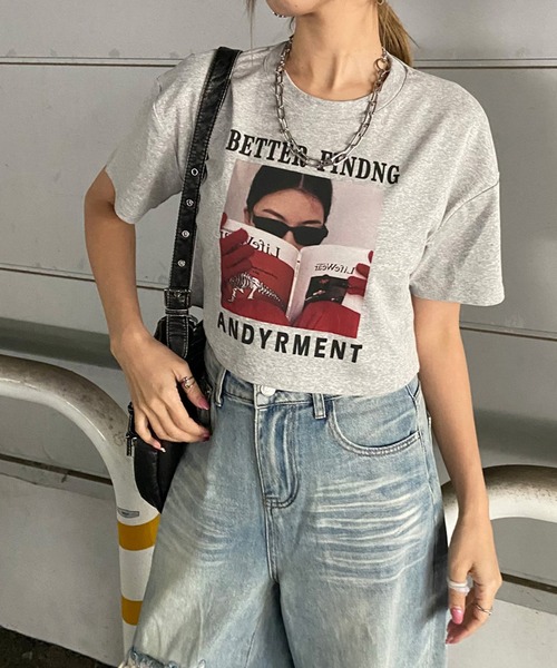 non-hedge(ノンヘッジ)の「転写プリントショート丈Tシャツ(Tシャツ/カットソー・レディース・ブラック/グレー/オフホワイト/ベージュ/チャコール・FREE)」の17枚目の写真