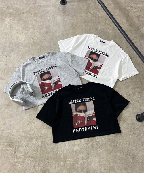 non-hedge(ノンヘッジ)の「転写プリントショート丈Tシャツ(Tシャツ/カットソー・レディース・ブラック/グレー/オフホワイト/ベージュ/チャコール・FREE)」の16枚目の写真