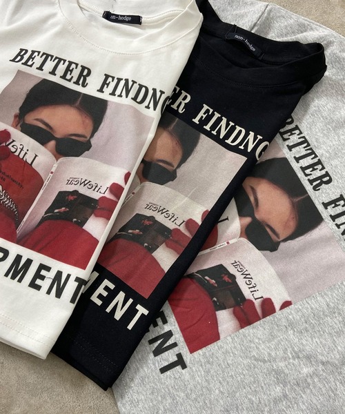 non-hedge(ノンヘッジ)の「転写プリントショート丈Tシャツ(Tシャツ/カットソー・レディース・ブラック/グレー/オフホワイト/ベージュ/チャコール・FREE)」の15枚目の写真