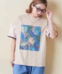 CUBE SUGAR（キューブシュガー）の「OE天竺花柄メッシュ袖切替グラフィックTシャツ（Tシャツ/カットソー・レディース）」