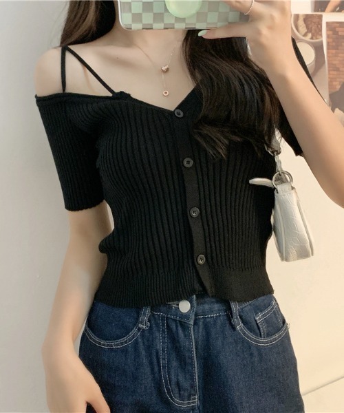 SHEPP（シープ）の「Vネック オフショル リブトップス（Tシャツ/カットソー・レディース・アイボリー/ブラック/ピンク/ホワイト・F）」の18枚目の写真