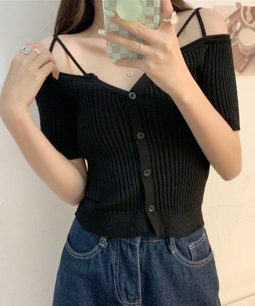 SHEPP（シープ）の「Vネック オフショル リブトップス（Tシャツ/カットソー・レディース・アイボリー/ブラック/ピンク/ホワイト・F）」の17枚目の写真