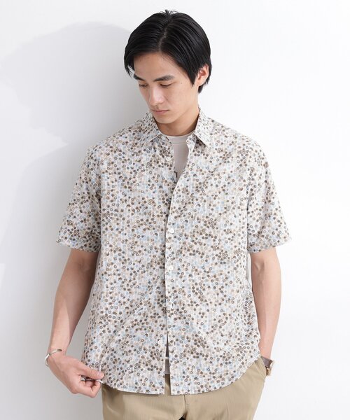 TAKEO KIKUCHI(タケオキクチ)の「ストライプ小花プリント 半袖シャツ(シャツ/ブラウス・メンズ・グレー系/ブルー系その他2/ダークブラウン系・01/02/03/04)」の3枚目の写真