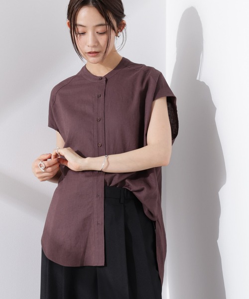 NANO universe(ナノユニバース)の「Anti Smell Linen フレンチスリーブシャツ(シャツ/ブラウス・レディース・ホワイト/ブラウン/チャコール・FREE)」の3枚目の写真
