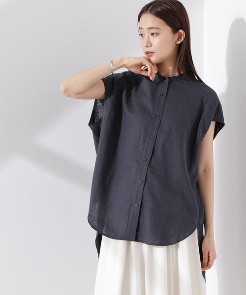 NANO universe(ナノユニバース)の「Anti Smell Linen フレンチスリーブシャツ(シャツ/ブラウス・レディース・ホワイト/ブラウン/チャコール・FREE)」の2枚目の写真