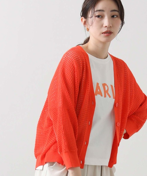 Gready Brilliant(グレディブリリアン)の「メッシュドルマンVネックカーディガン(カーディガン/ボレロ・レディース・オレンジ/オフホワイト・FREE)」の20枚目の写真