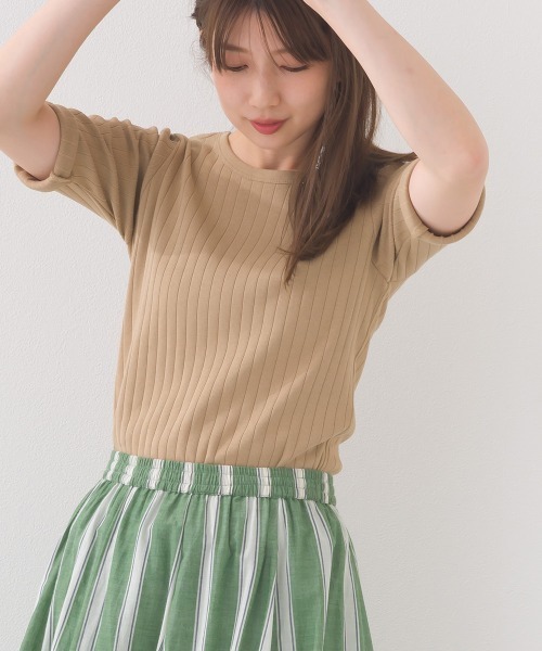 OMNES(オムネス)の「【接触冷感】リブ5分袖Tシャツ(Tシャツ/カットソー・レディース・グリーン/ベージュ/アイボリー/ブラック/ホワイト・FREE)」の22枚目の写真
