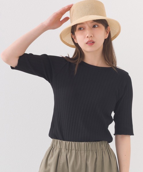OMNES(オムネス)の「【接触冷感】リブ5分袖Tシャツ(Tシャツ/カットソー・レディース・グリーン/ベージュ/アイボリー/ブラック/ホワイト・FREE)」の17枚目の写真