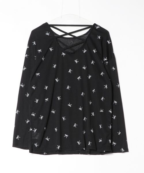 FUNdaysion(ファンデイション)の「バッククロスリボン柄シアートップス(Tシャツ/カットソー・レディース・ブラック/ホワイト・M)」の3枚目の写真