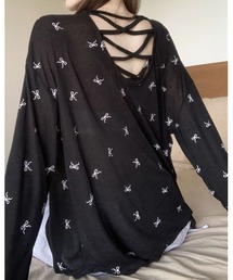 バッククロスリボン柄シアートップス