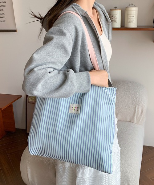 Mignonjour(ミニョンジュール)の「Mignonjour/配色ストライプトートバッグ M2755(トートバッグ・レディース・ピンク/グレー/ブルー・FREE)」の8枚目の写真
