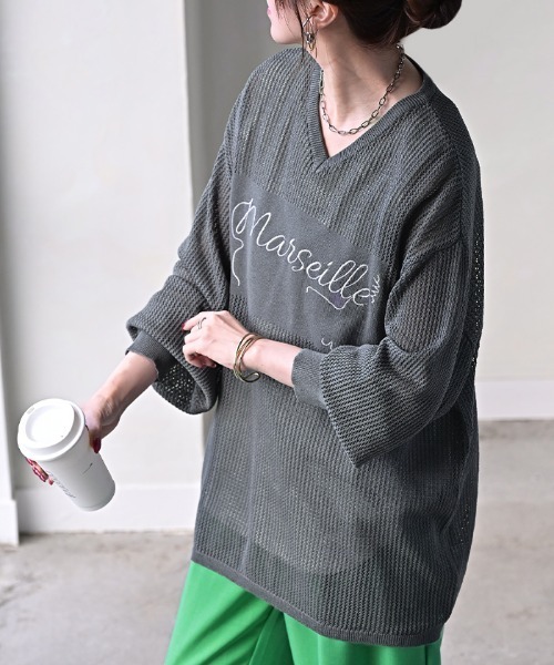HUG.U(ハグユー)の「ロゴ刺繍メッシュニット(ニット/セーター・レディース・ターコイズブルー/ブラック/アイボリー/ダークグレー/マスタード・FREE)」の18枚目の写真
