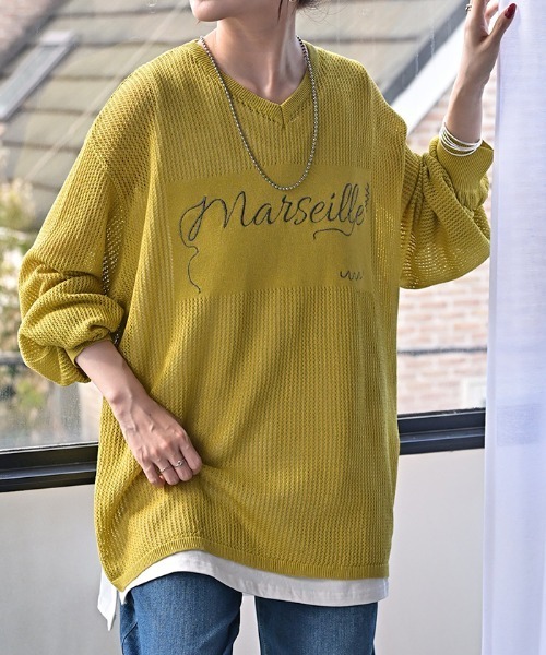 HUG.U(ハグユー)の「ロゴ刺繍メッシュニット(ニット/セーター・レディース・ターコイズブルー/ブラック/アイボリー/ダークグレー/マスタード・FREE)」の15枚目の写真