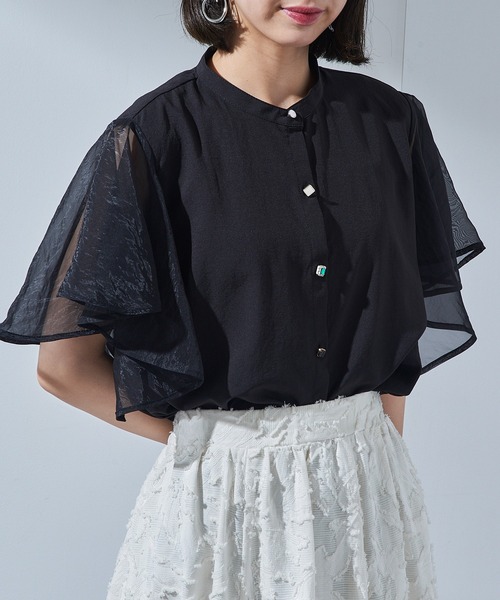 MAISON BREEZE(メゾンブリーズ)の「【MAISON BREEZE】シアースリーブブラウス ビジネス フォーマル 結婚式 パーティー 二次会 trc(シャツ/ブラウス・レディース・オフホワイト/チャコールグレー/ブラック・FREE)」の3枚目の写真