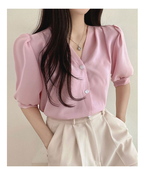 ルネ　パフスリーブ ブラウス（半袖）2023 René - 【極美品】Rene ルネ パフスリーブ 半袖ブラウス