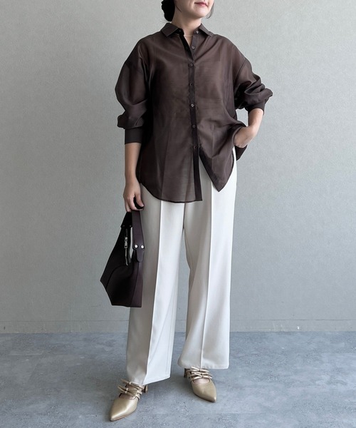 mysty woman(ミスティウーマン)の「バックデザインシアーシャツ574355(シャツ/ブラウス・レディース・ネイビー/ブラウン/アイボリー/グレイッシュブルー・FREE)」の12枚目の写真