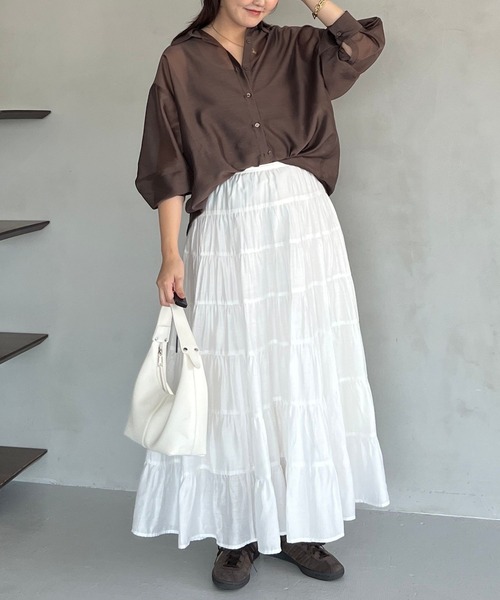 mysty woman(ミスティウーマン)の「バックデザインシアーシャツ574355(シャツ/ブラウス・レディース・ネイビー/ブラウン/アイボリー/グレイッシュブルー・FREE)」の16枚目の写真