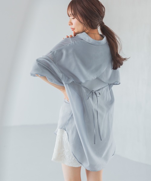 ブラウス シャツ バックデザインシアーシャツ574355 レディース バックデザインシアーシャツ574355（シャツ/ブラウス）｜mysty