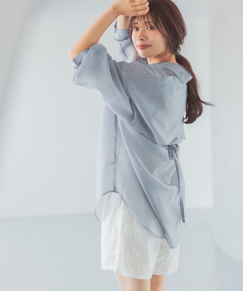 ブラウス シャツ バックデザインシアーシャツ574355 レディース バックデザインシアーシャツ574355（シャツ/ブラウス）｜mysty