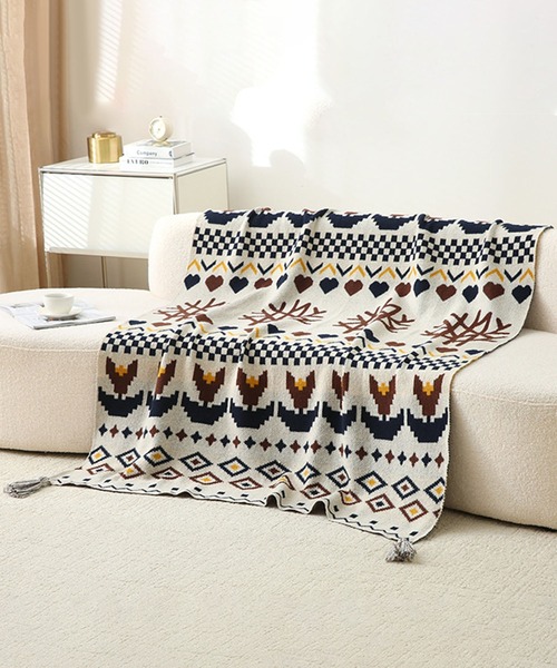 セール】北欧風ジャガード織りブランケット（ブランケット