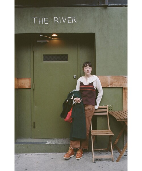 BEAMS BOY(ビームスボーイ)の「【2/5再値下げ】リブ フリル ギャザー ロングスリーブ(Tシャツ/カットソー・レディース・ネイビー/ベージュ/ホワイト系その他7・1/2)」の6枚目の写真