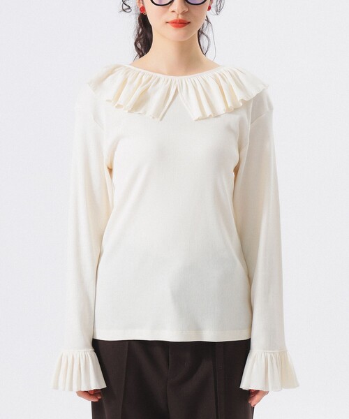 BEAMS BOY(ビームスボーイ)の「【2/5再値下げ】リブ フリル ギャザー ロングスリーブ(Tシャツ/カットソー・レディース・ネイビー/ベージュ/ホワイト系その他7・1/2)」の13枚目の写真