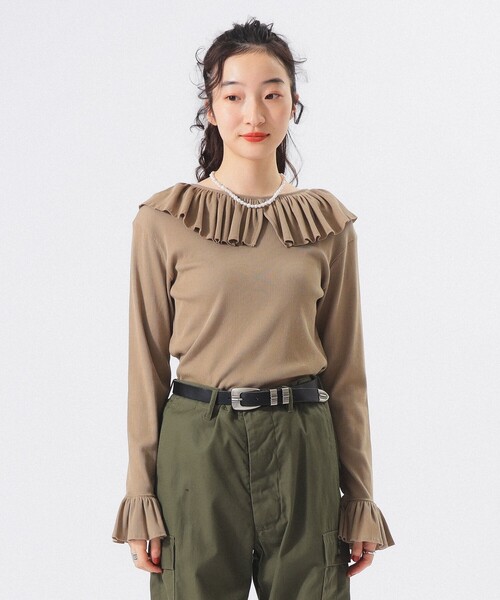 BEAMS BOY(ビームスボーイ)の「【2/5再値下げ】リブ フリル ギャザー ロングスリーブ(Tシャツ/カットソー・レディース・ネイビー/ベージュ/ホワイト系その他7・1/2)」の20枚目の写真