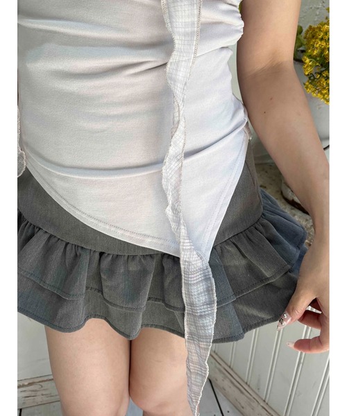 PHILLY（フィリー）の「【2点セット】チェックチョーカーフリルTシャツ（Tシャツ/カットソー・レディース・ベージュ/グレー・FREE）」の10枚目の写真