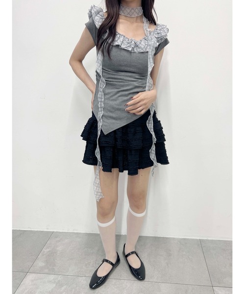 PHILLY（フィリー）の「【2点セット】チェックチョーカーフリルTシャツ（Tシャツ/カットソー・レディース・ベージュ/グレー・FREE）」の9枚目の写真