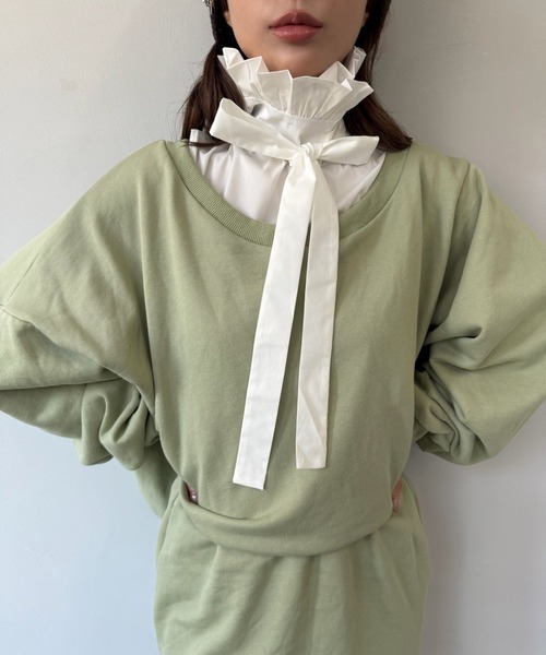 SANSeLF（サンセルフ）の「【SANSeLF】 ボウタイシャーリングネック フェイクトップス 付け襟 saa25s013（付け襟・レディース・ブラック/ホワイト・FREE）」の2枚目の写真