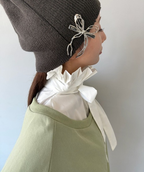 SANSeLF（サンセルフ）の「【SANSeLF】 ボウタイシャーリングネック フェイクトップス 付け襟 saa25s013（付け襟・レディース・ブラック/ホワイト・FREE）」の6枚目の写真