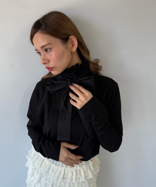 SANSeLF（サンセルフ）の「【SANSeLF】 ボウタイシャーリングネック フェイクトップス 付け襟 saa25s013（付け襟・レディース・ブラック/ホワイト・FREE）」の12枚目の写真