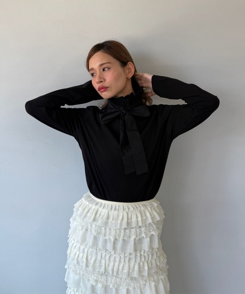 SANSeLF（サンセルフ）の「【SANSeLF】 ボウタイシャーリングネック フェイクトップス 付け襟 saa25s013（付け襟・レディース・ブラック/ホワイト・FREE）」の13枚目の写真