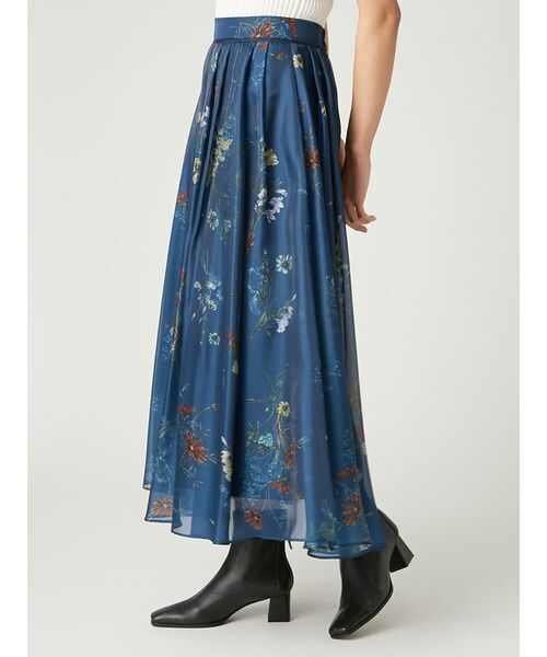 新品 FRAY I.D ボタニカルプリントシアータックスカート BLK 0サイズ ボタニカルプリントシアータックスカート（スカート）｜FRAY I.D