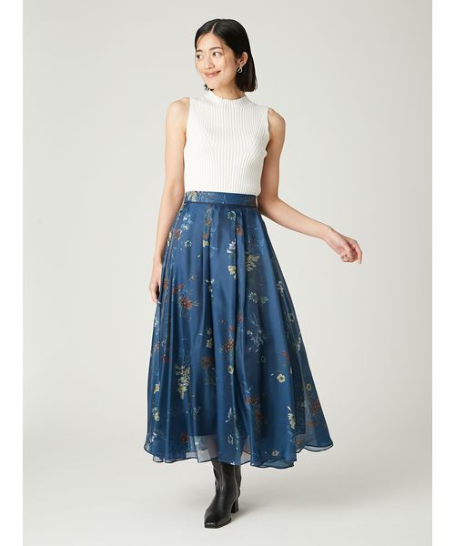 【新品】FRAY I.Dフレイアイディーボタニカルプリントシアータックスカート ボタニカルプリントシアータックスカート（マキシ丈/ロング