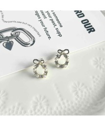 【88eighty-eight】シンプルリボンリースゴールドピアス【import】(MA)