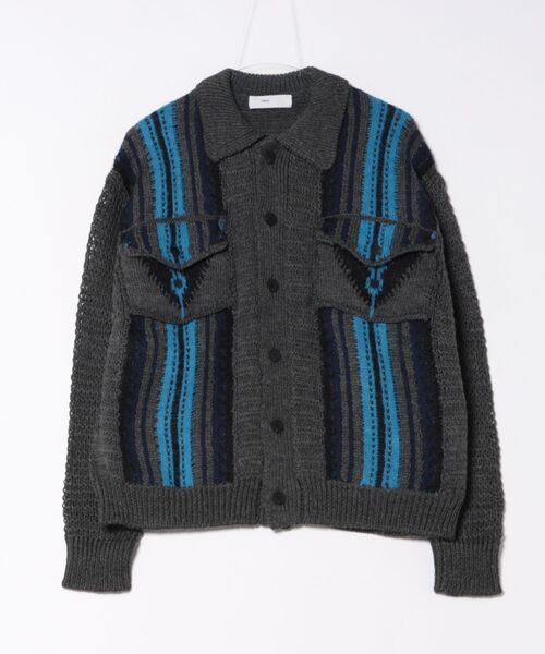 TOGA VIRILIS（トーガ ビリリース）の「TOGA VIRILIS Mesh knit jacket（ニット/セーター・メンズ・オフホワイト/ダークグレー・46/48）」の2枚目の写真