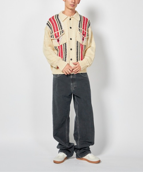 TOGA VIRILIS（トーガ ビリリース）の「TOGA VIRILIS Mesh knit jacket（ニット/セーター・メンズ・オフホワイト/ダークグレー・46/48）」の6枚目の写真