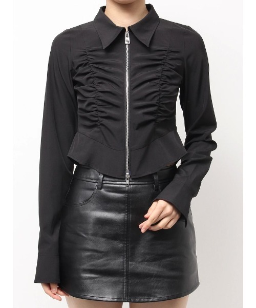 GYDA（ジェイダ）の「W ZIPギャザータイトシャツ（シャツ/ブラウス・レディース・オフホワイト/ブラック・FREE）」の2枚目の写真