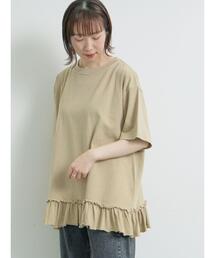 フリル付きノースリーブチュニック（ベージュ） フリルノースリーブチュニック | ファッション通販サイト NUGU