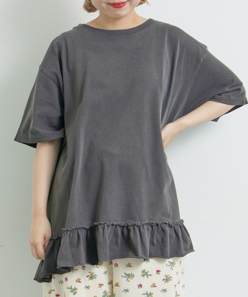 SM2（エスエムツー）の「ピグメント加工裾フリルチュニックTシャツ（チュニック・レディース・オフホワイト/チャコールグレー/ベージュ/パープル・F）」の3枚目の写真