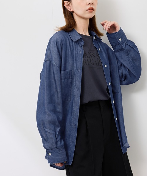 ROPE' PICNIC（ロペピクニック）の「シャンブレーデニム調シャツ（シャツ/ブラウス・レディース・チャコールグレー/ネイビー/サックスブルー・38）」の3枚目の写真