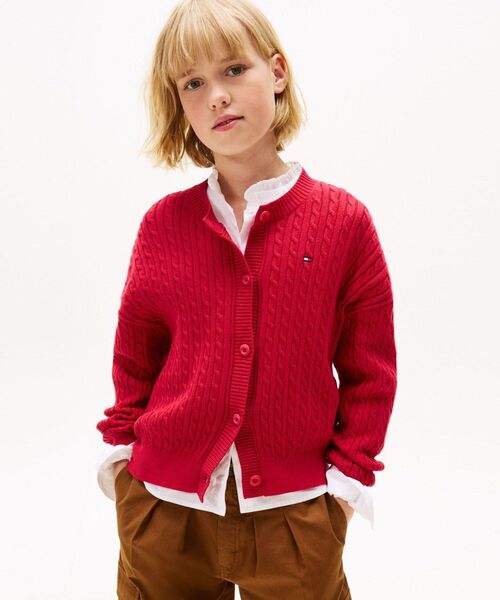 TOMMY HILFIGER（トミーヒルフィガー）の「GIRLS ケーブルカーディガン（ニット/セーター・レディース・ベージュ/ブラック/マルチ・150cm/130cm/140cm/160cm）」の3枚目の写真