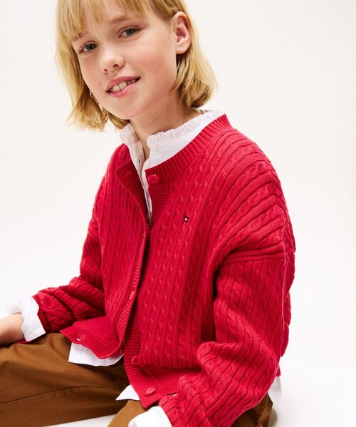 TOMMY HILFIGER（トミーヒルフィガー）の「GIRLS ケーブルカーディガン（ニット/セーター・レディース・ベージュ/ブラック/マルチ・150cm/130cm/140cm/160cm）」の8枚目の写真