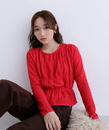 NATURAL BEAUTY BASIC | ◇シャーリングペプラムカットソー長袖(Tシャツ/カットソー)