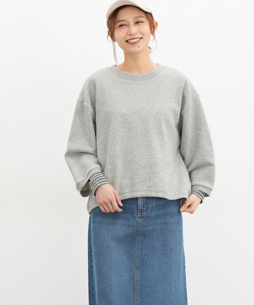 Honeys（ハニーズ）の「８分袖スウェットトップス（スウェット・レディース・アイボリー/ブラック/ブラウン/杢グレー・L/M）」の6枚目の写真