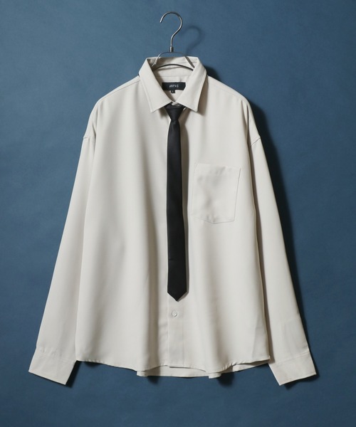 ANPAS（アンパス）の「ANPAS Twill Fabric Oversized Regular Collar Shirt with necktie/別注 ツイル オーバーサイズ ネクタイ付きシャツ レディース メンズ 長袖シャツ レギュラーカラーシャツ（シャツ/ブラウス・メンズ・ダークグリーン/ライトグレー/ホワイト/ベージュ/ブラック/ブルー/ブラウン・M/L）」の5枚目の写真